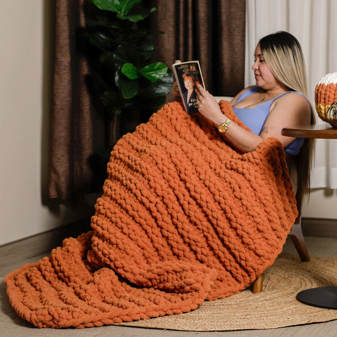 Chunky hand-knitted blanket, "Double Garter" pattern — PDF pattern + Video tutorial
