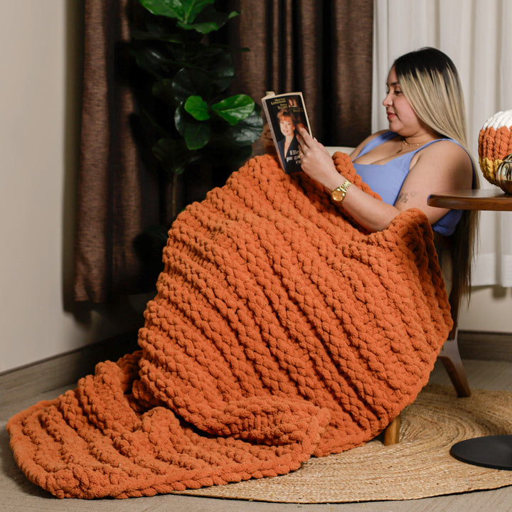 Chunky hand-knitted blanket, "Double Garter" pattern — PDF pattern + Video tutorial